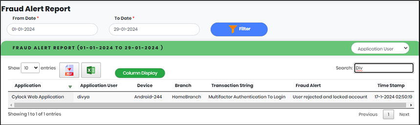 Fraud Alert search result- CyLock